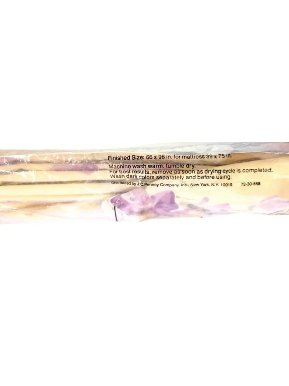 Vintage JC Penney Twin Flat Sheet Sibyl Lavender Beige Floral Lace No-Iron 66x96